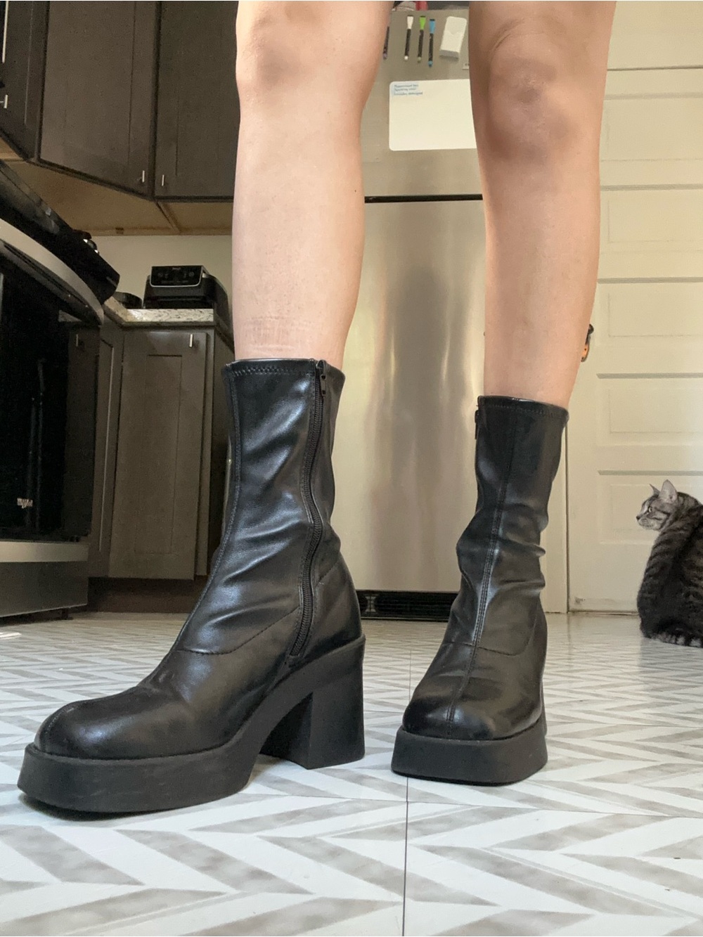 Black Platform Mid-Calf Women's Boots - Picture 2 of 4
